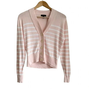 J Crew Small Pink White Striped Cardigan Sweater Button Down Feminine